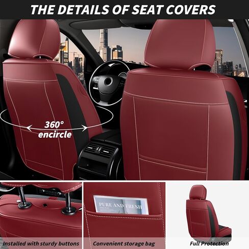 Arazi Custom 5 Full Seat Cover for Toyota Corolla 2009-2025, Full Coverage Premium Waterproof Nappa Leather Seat Covers（5 Seats Standard, Black&Red） in Saudi Arabia