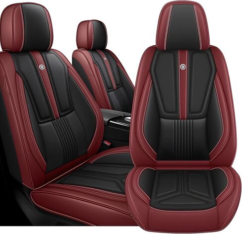 Arazi Custom 5 Full Seat Cover for Toyota Corolla 2009-2025, Full Coverage Premium Waterproof Nappa Leather Seat Covers（5 Seats Standard, Black&Red） in Saudi Arabia
