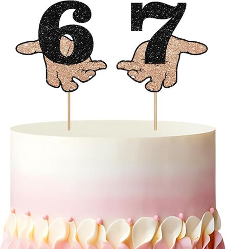Funny Six Seven Cake Topper, Six Seven 6 7 Birthday Cake Decor, Black Glitter Funny Gen Alpha Slang Cake Topper for Birthday/Anniversary Party Decoration in Saudi Arabia