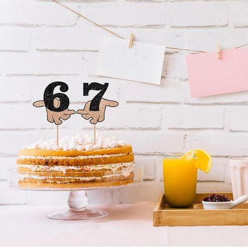 Funny Six Seven Cake Topper, Six Seven 6 7 Birthday Cake Decor, Black Glitter Funny Gen Alpha Slang Cake Topper for Birthday/Anniversary Party Decoration in Saudi Arabia