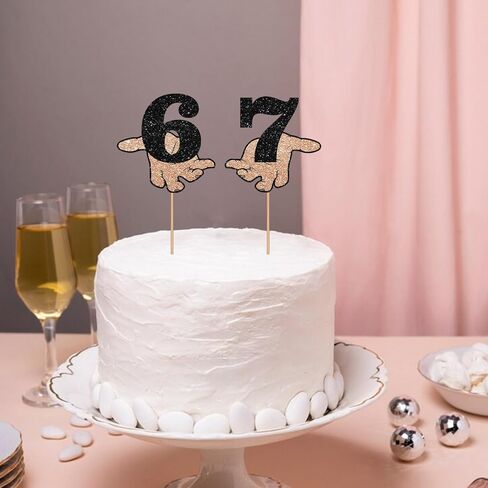 Funny Six Seven Cake Topper, Six Seven 6 7 Birthday Cake Decor, Black Glitter Funny Gen Alpha Slang Cake Topper for Birthday/Anniversary Party Decoration in Saudi Arabia
