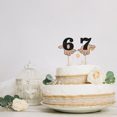 Funny Six Seven Cake Topper, Six Seven 6 7 Birthday Cake Decor, Black Glitter Funny Gen Alpha Slang Cake Topper for Birthday/Anniversary Party Decoration in Saudi Arabia