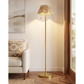 OYEARS 65" Boho Floor Lamps for Living Room, Rattan Floor Lamp, Pull Chain Switch, Gold Standing Lamp with Hand-Woven Shade, Farmhouse Tall Lamps for Nursery, Metal Base&Pole, Bulb not Included, Gold in Saudi Arabia