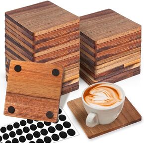 8 Pieces Unfinished Wood Coasters, 4 Inch Square Acacia Wooden Coasters for Crafts with Non-Slip Silicon Dots for DIY Stained Painting Wood Engraving Home Decoration in Saudi Arabia