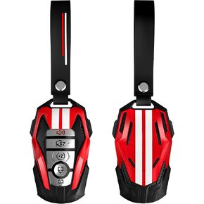 YORKNEIC لغطاء Ford Key Fob مع غطاء سلسلة مفاتيح مناسب لسيارة Ford Mustang Bronco Maverick Raptor Explorer F150 3/4/5 أزرار مفاتيح ذكية مع حماية شديدة التحمل، أحمر in Kuwait