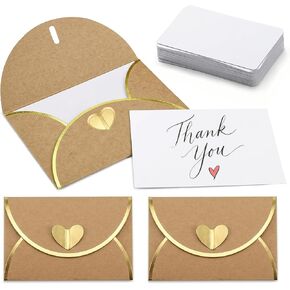 50 Pack Gift Card Envelopes, Kraft Mini Envelopes with Gold Border & Heart Shaped Clasp, Elegant Gift Card Holders for Wedding, Graduation, Birthday & Small Business Supplies (With Cards) in Saudi Arabia