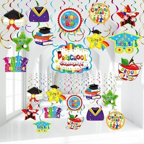 Yisong 46 Pieces Preschool Graduate Party Decorations Kindergarten Graduation Party Congrats Hanging Swirl for Pre Elementary Celebration Class of 2026 Ceremony School Party Supplies(Black) in Kuwait