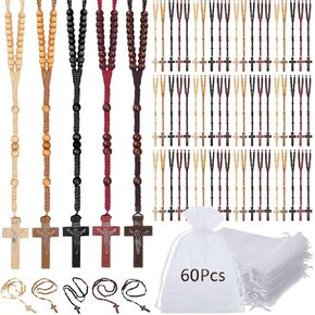 60Pcs Olive Wooden Rosary Beads Bulk with Cross Pendant and Organza Bags, 5 Colors Catholic Prayer Beads for Church Events, Baptism, Retreat, Wedding, Memorial Gifts in Saudi Arabia