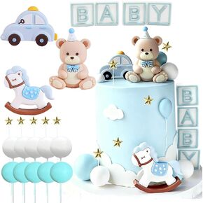 Teddy Bear Cake Topper, Bear Cake Toppers Teddy Bear Birthday Cake Decorations Baby Bear Baby Shower Cake Topper Bears Decoration with Blue Balls for Baby Shower Birthday in Saudi Arabia