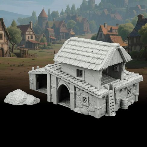 TTRPG Buildings – 25mm Scale Unpainted Tabletop Scenery Props for Role Playing, Dungeons and Dragons RPG Terrain – Medieval Village H AF1124H in Kuwait