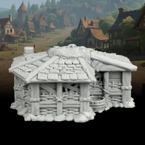 TTRPG Buildings – 25mm Scale Unpainted Tabletop Scenery Props for Role Playing, Dungeons and Dragons RPG Terrain – Medieval Village H AF1124H in Kuwait