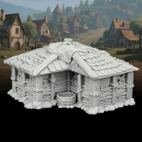 TTRPG Buildings – 25mm Scale Unpainted Tabletop Scenery Props for Role Playing, Dungeons and Dragons RPG Terrain – Medieval Village H AF1124H in Kuwait