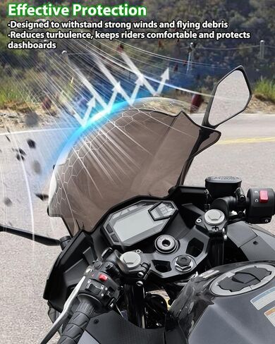 18.4" Windshield for Ninja 500 2024-2026, Dark Tinted Wind Shield Windscreen Air Deflector for Kawasaki Ninja 500 SE 2024-2026 Accessories in Kuwait