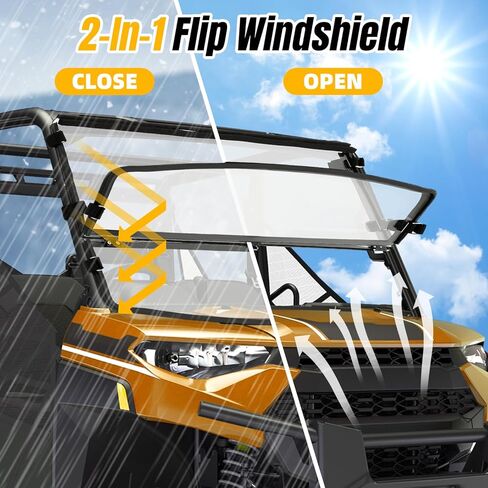 KUAFU 2-in-1 Flip Windshield Compatible with 2017+ Polaris Ranger XP 1000/ XP 1000 Crew 2020+ Polaris Ranger 1000/ 1000 Crew 2015-2018 Ranger 1000 Diesel Front Fold Down Clear Windscreen in Kuwait