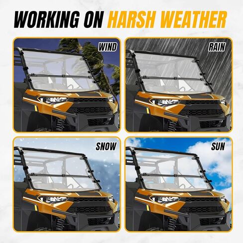 KUAFU 2-in-1 Flip Windshield Compatible with 2017+ Polaris Ranger XP 1000/ XP 1000 Crew 2020+ Polaris Ranger 1000/ 1000 Crew 2015-2018 Ranger 1000 Diesel Front Fold Down Clear Windscreen in Kuwait