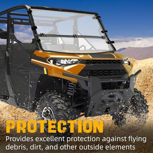 KUAFU 2-in-1 Flip Windshield Compatible with 2017+ Polaris Ranger XP 1000/ XP 1000 Crew 2020+ Polaris Ranger 1000/ 1000 Crew 2015-2018 Ranger 1000 Diesel Front Fold Down Clear Windscreen in Kuwait