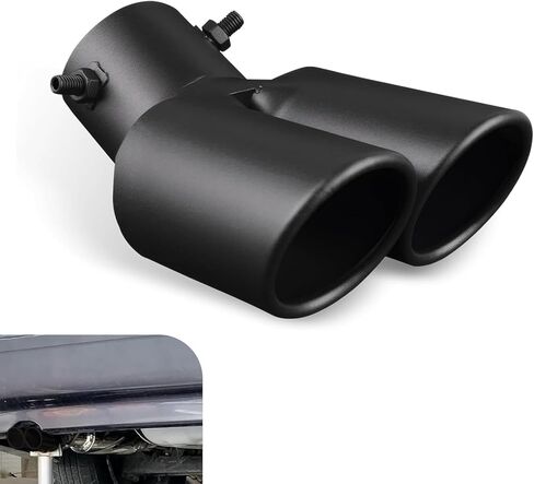 Car Exhaust Pipe, Stainless Steel Straight Inlet Double Outlet Tailpipe with Bolts, Durable 2.5" Bevel Port Exhaust Tip, Universal Modification Accessories for Car, Truck, SUV (Matte Black) in Saudi Arabia