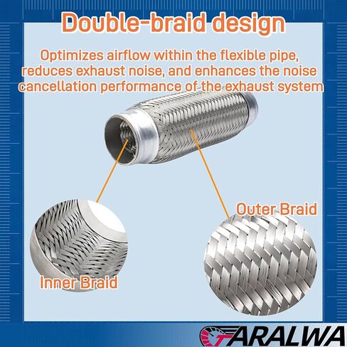 Universal Braided Exhaust Flexible Pipe-Stainless Steel with Nipple(2.25 Inch x 6 Inch w/Ends 10 Inch) for Automotive Repair,1PCS,C610A in Saudi Arabia