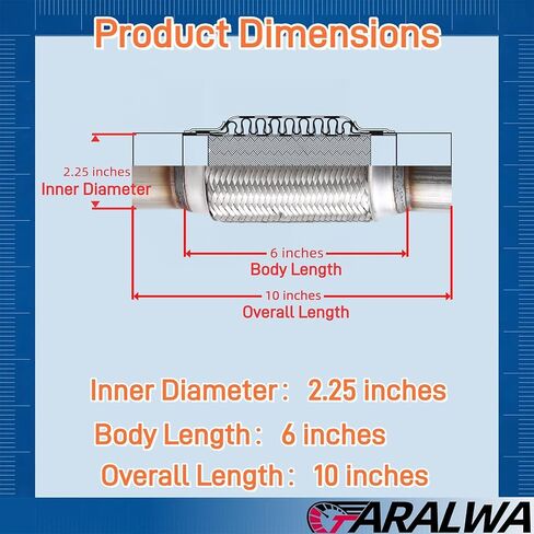 Universal Braided Exhaust Flexible Pipe-Stainless Steel with Nipple(2.25 Inch x 6 Inch w/Ends 10 Inch) for Automotive Repair,1PCS,C610A in Saudi Arabia