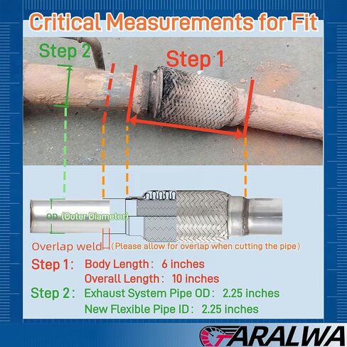 Universal Braided Exhaust Flexible Pipe-Stainless Steel with Nipple(2.25 Inch x 6 Inch w/Ends 10 Inch) for Automotive Repair,1PCS,C610A in Saudi Arabia
