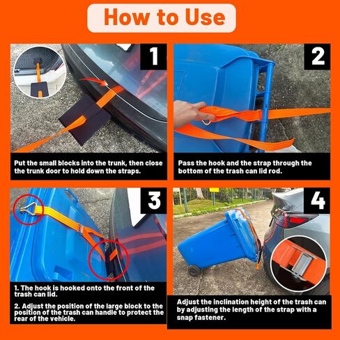 【No-Hitch】 Upgarde! Trash Can Hauler Strap – Heavy-Duty Polyester Trash Can Hauler for 20–96 Gallon Bins, Fits SUV/Truck/Sedan/Minivan, No Hitch Needed, Garbage Can Hauling Towing Straps in Saudi Arabia
