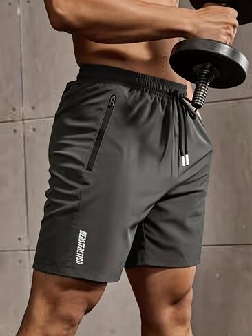 Men's Quick Dry Gym Shorts with Zipper Pockets Athletic Running Workout Shorts Breathable Training Shorts with Drawstring in Saudi Arabia