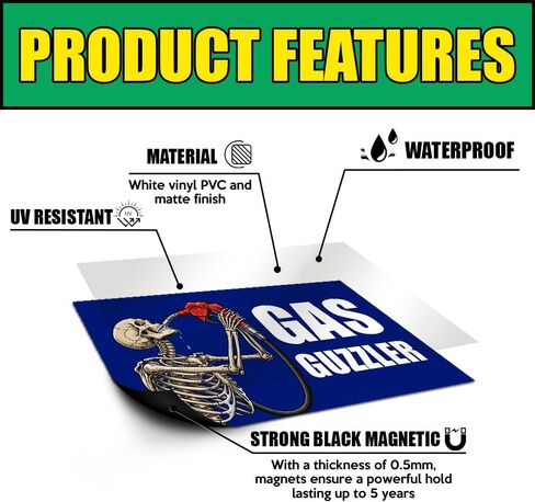 [7.5"x4.5"] Gas Guzzler Bumper Magnet I Eated The Gas Funny Skeleton Meme Magnetic Bumper Stickers Car Fuel Tank Accessories Gen Z Unhinged Driving Gift Decorations for Car Truck Vehicle Van in Kuwait