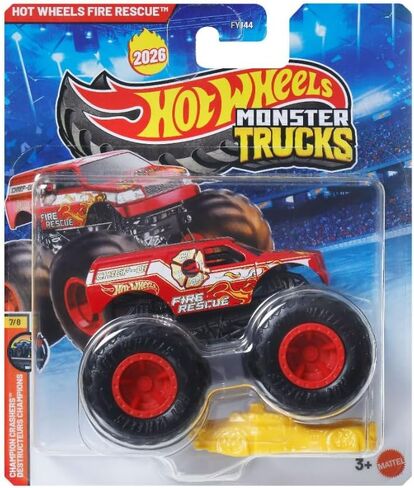 Hot Wheels Monster Trucks Fire Rescue، Champion Crashers 7/8 [تتضمن سيارة كراش] جديدة لعام 2026! لعبة سيارة مصبوبة بمقياس 1:64 in Kuwait