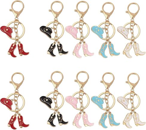 10 Pack Cute Cowboy Key Chain Western Hat and Boots Key Ring for Car Keys Purse Backpack Cowgirl Horse Lover in Saudi Arabia