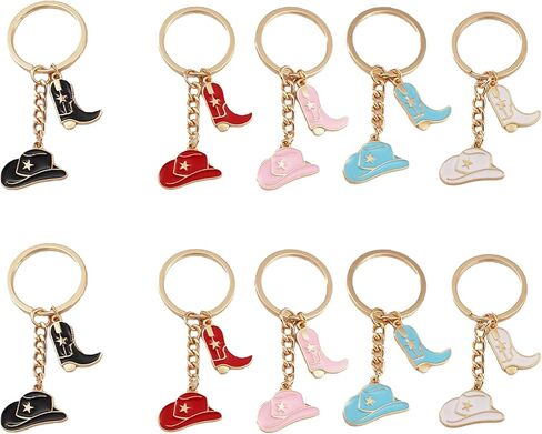 10 Pack Cute Cowboy Key Chain Western Hat and Boots Key Ring for Car Keys Purse Backpack Cowgirl Horse Lover in Saudi Arabia