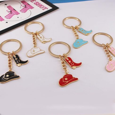 10 Pack Cute Cowboy Key Chain Western Hat and Boots Key Ring for Car Keys Purse Backpack Cowgirl Horse Lover in Saudi Arabia