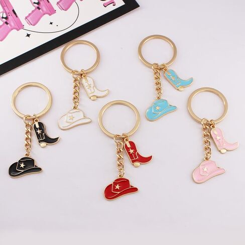 10 Pack Cute Cowboy Key Chain Western Hat and Boots Key Ring for Car Keys Purse Backpack Cowgirl Horse Lover in Saudi Arabia