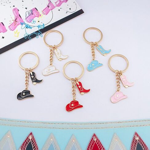10 Pack Cute Cowboy Key Chain Western Hat and Boots Key Ring for Car Keys Purse Backpack Cowgirl Horse Lover in Saudi Arabia