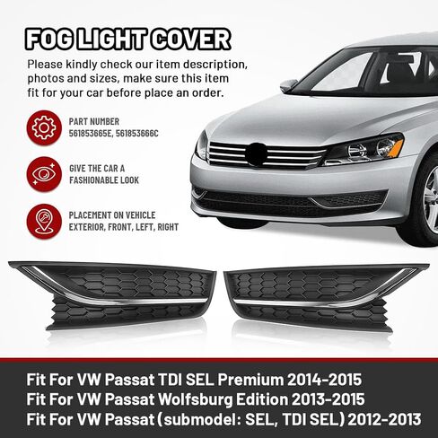 غطاء خفيف للضباب للمصد الأمامي من LIRU لسيارة VW for Passat 2012-2015 561853665E 561853666C، قرص العسل بدون ثقوب، يمين in Kuwait