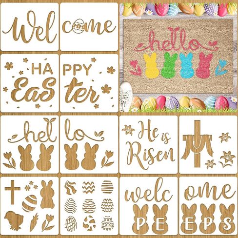 12Pcs Spring Stencils for Door Mats Reusable Hello Spring Welcome Stencils for Painting Flower Butterfly Bird Drawing Templates for Painting on Wood Signs Doormat Door Hanger Canvas DIY Art Crafts in Kuwait