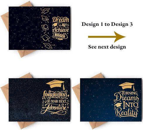 Graduation Cards – 18 Cards from 9 Unique Designs (2 Cards/Design), Gold Glitter Effect Graduation Cards for Him Her, Son, Daughter, Congrats Cards Set Pack with Kraft Envelopes & Stickers, Folded Card 5"x7" in Saudi Arabia