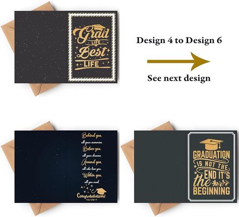 Graduation Cards – 18 Cards from 9 Unique Designs (2 Cards/Design), Gold Glitter Effect Graduation Cards for Him Her, Son, Daughter, Congrats Cards Set Pack with Kraft Envelopes & Stickers, Folded Card 5"x7" in Saudi Arabia