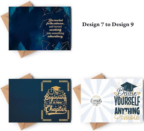 Graduation Cards – 18 Cards from 9 Unique Designs (2 Cards/Design), Gold Glitter Effect Graduation Cards for Him Her, Son, Daughter, Congrats Cards Set Pack with Kraft Envelopes & Stickers, Folded Card 5"x7" in Saudi Arabia