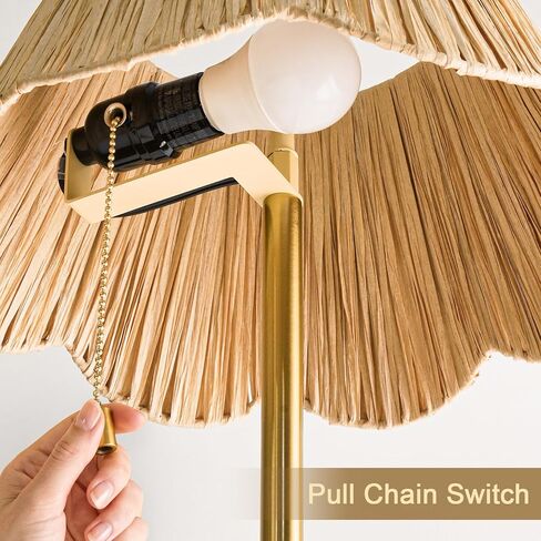 OYEARS 65" Boho Floor Lamps for Living Room, Rattan Floor Lamp, Pull Chain Switch, Gold Standing Lamp with Hand-Woven Shade, Farmhouse Tall Lamps for Nursery, Metal Base&Pole, Bulb not Included, Gold in Saudi Arabia