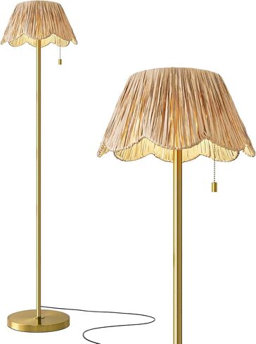 OYEARS 65" Boho Floor Lamps for Living Room, Rattan Floor Lamp, Pull Chain Switch, Gold Standing Lamp with Hand-Woven Shade, Farmhouse Tall Lamps for Nursery, Metal Base&Pole, Bulb not Included, Gold in Saudi Arabia