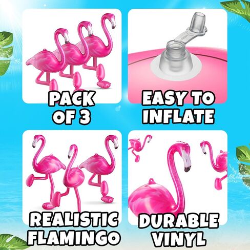 Inflatable Pink Flamingo Party Decorations - (3 Pack) 28" Large Blow-Up Flamingos, Realistic Animal Design, Summer Hawaiian Luau, BBQ, Birthday Party Decor, Pool Float Toys Indoor & Outdoor in Saudi Arabia