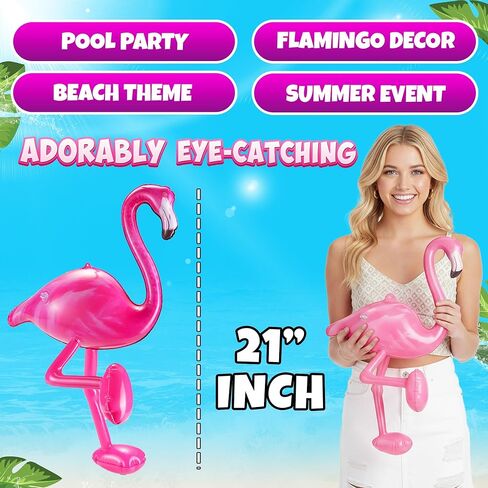 Inflatable Pink Flamingo Party Decorations - (3 Pack) 28" Large Blow-Up Flamingos, Realistic Animal Design, Summer Hawaiian Luau, BBQ, Birthday Party Decor, Pool Float Toys Indoor & Outdoor in Saudi Arabia