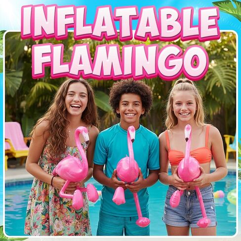 Inflatable Pink Flamingo Party Decorations - (3 Pack) 28" Large Blow-Up Flamingos, Realistic Animal Design, Summer Hawaiian Luau, BBQ, Birthday Party Decor, Pool Float Toys Indoor & Outdoor in Saudi Arabia