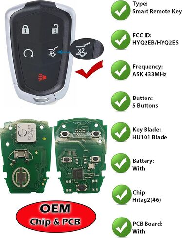 Keyless Entry Remote Key Fob, Alliskeys 6 Buttons Car Proximity Smart Key Fit for Cadillac Escalade/Escalade ESV HYQ2EB 433MHz in Saudi Arabia