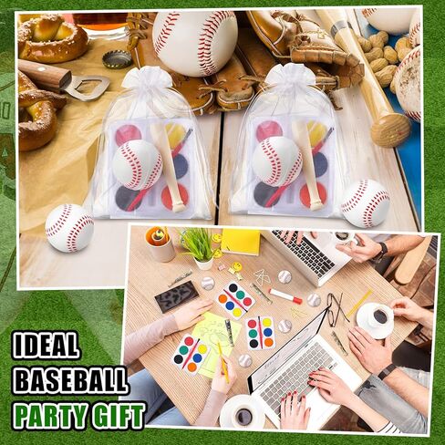 Soulchen 16 Sets Baseball Mini Bats Foam Balls Kit 3" Unfinished Wood Ball Bats 1.6" Foam Baseballs with Bags Watercolor Pigment Small Sports Party Favors for DIY Craft Dollhouse Accessories Decor in Kuwait