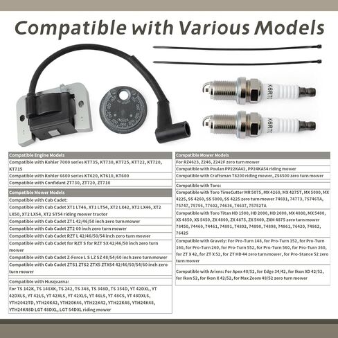 32-584-06-S Ignition Coil Kit 7000 Series Replacement for Kohler KT735 KT730 KT725 KT722 KT720 KT715 6600 KT620 KT610 KT600 for Confidant ZT730 ZT720 ZT710 for Cub Cadet ZT1 ZT2 XT1 XT2 RZT in Kuwait