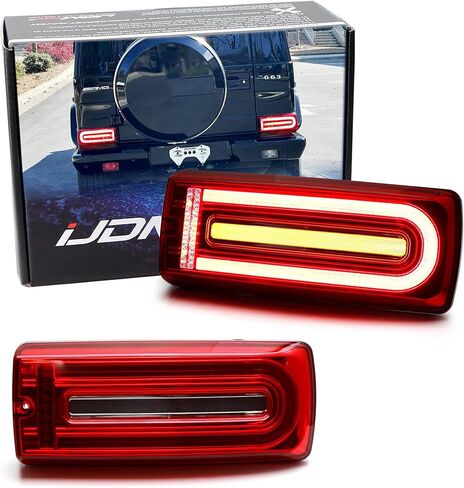 iJDMTOY عدسة مدخنة سوداء اللون، تصميم منخفض بالكامل 2019 G-Class Deisgn مصابيح LED متتابعة وميض خلفي متوافقة مع 1999-18 Mercedes W463 G-Class G500 G550 G55 G63 AMG in Kuwait