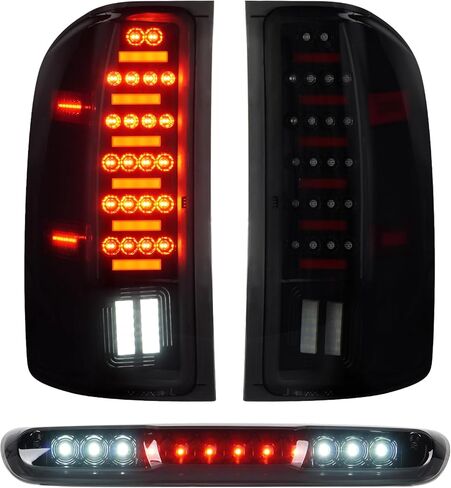 مجموعة مصابيح الذيل [مجموعة LED] + مصباح شحن الفرامل الثالث يناسب Chevy Silverado 1500 2500HD 3500HD 07-14، لـ GMC Sierra 3500HD 08-14، Sierra Denali 3500 11-14 مع عجلة خلفية مزدوجة فقط، عدسات مدخنة in Kuwait