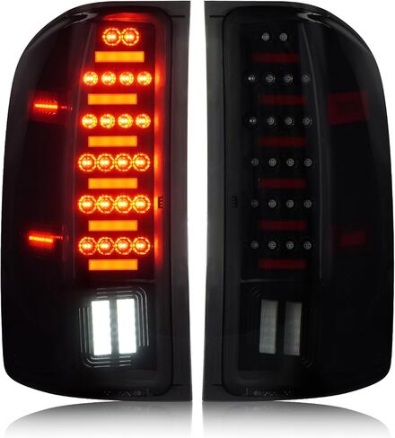 مجموعة مصابيح الذيل [مجموعة LED] + مصباح شحن الفرامل الثالث يناسب Chevy Silverado 1500 2500HD 3500HD 07-14، لـ GMC Sierra 3500HD 08-14، Sierra Denali 3500 11-14 مع عجلة خلفية مزدوجة فقط، عدسات مدخنة in Kuwait