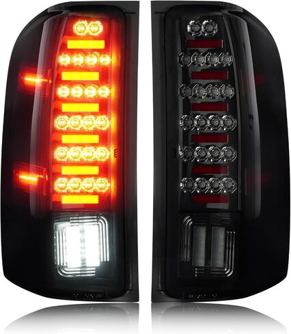 مجموعة مصابيح الذيل [مجموعة LED] + مصباح شحن الفرامل الثالث يناسب Chevy Silverado 1500 2500HD 3500HD 07-14، لـ GMC Sierra 3500HD 08-14، Sierra Denali 3500 11-14 مع عجلة خلفية مزدوجة فقط، عدسات مدخنة in Kuwait